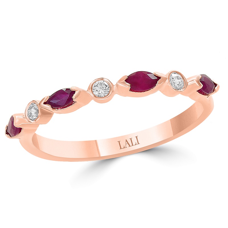 14KP Ruby and Diamond Stackable Ring - GDRBR1208